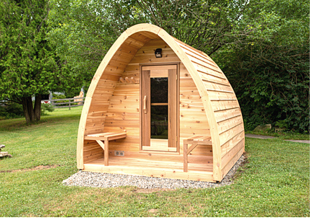 Image of a Pod Sauna in the backyard
