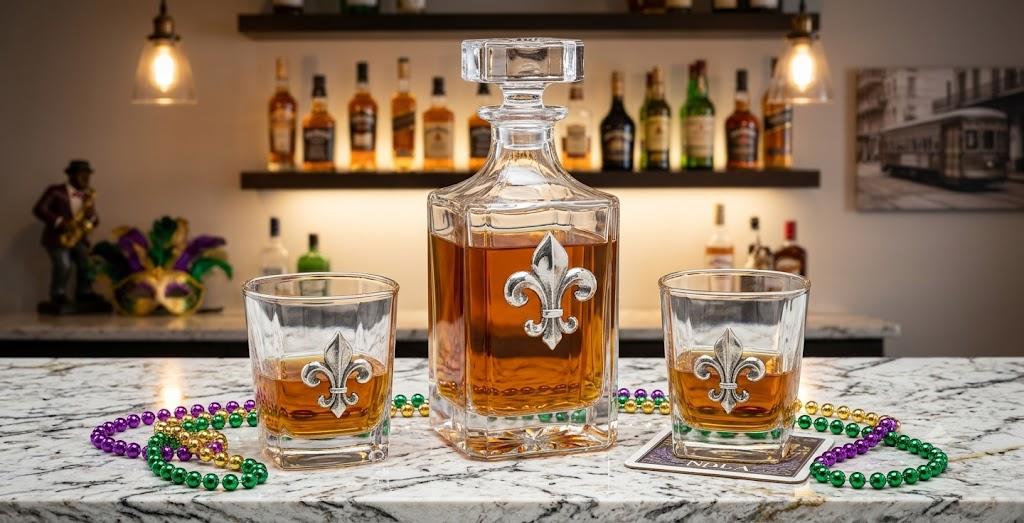Fleur de lis decanter set | Gift for Mardi Gras Krew
