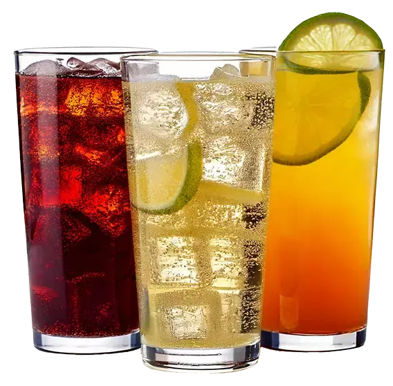 3 glasses with different sweetened drinks