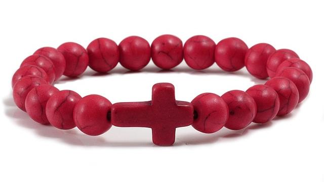 Stone Cross Bracelet - Red