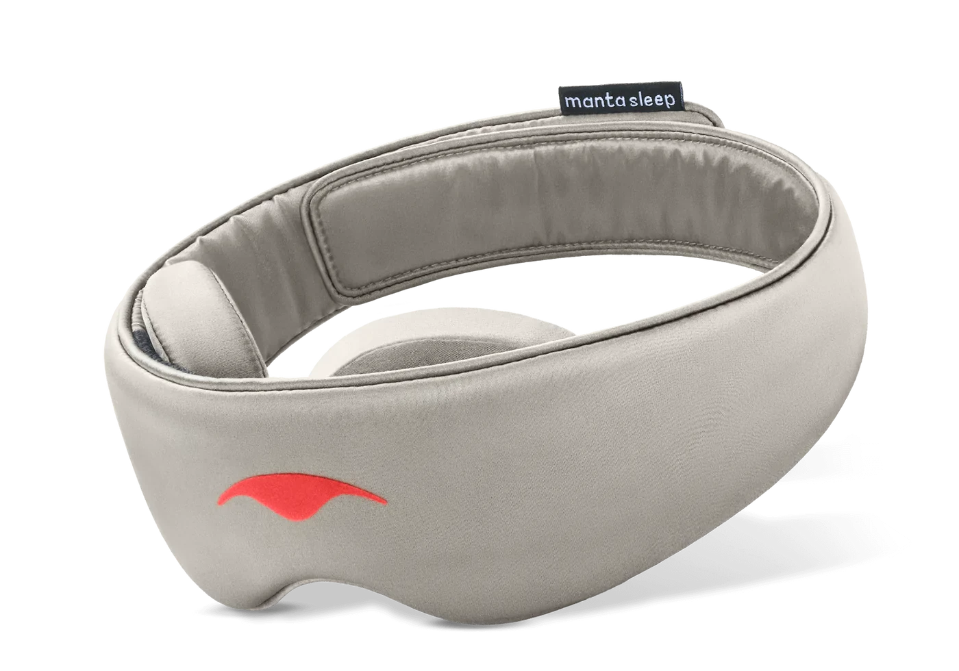 A gray 22 momme mulberry silk sleep mask with eye cups.