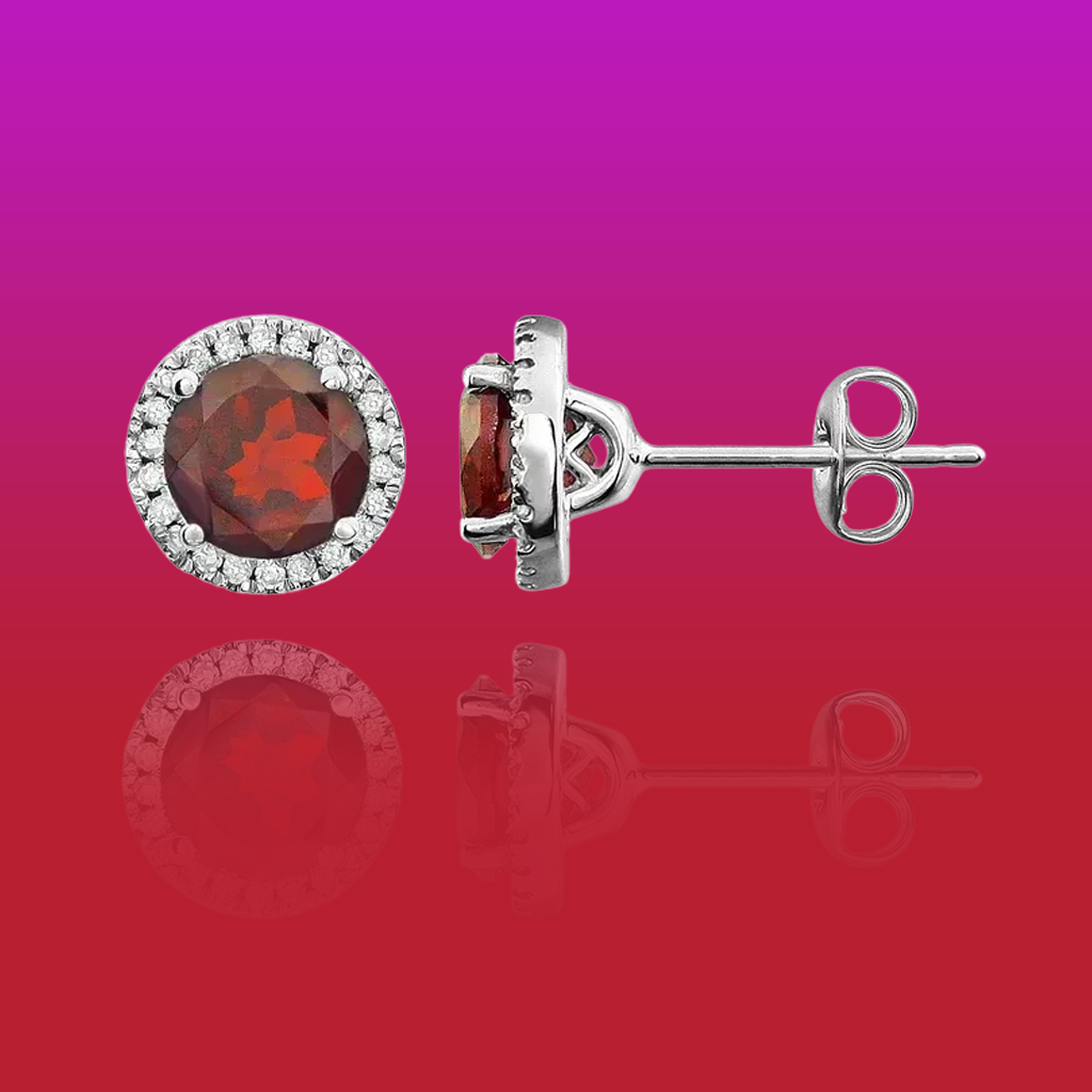 14K White Natural Mozambique Garnet & 1/10 CTW Natural Diamond Earrings