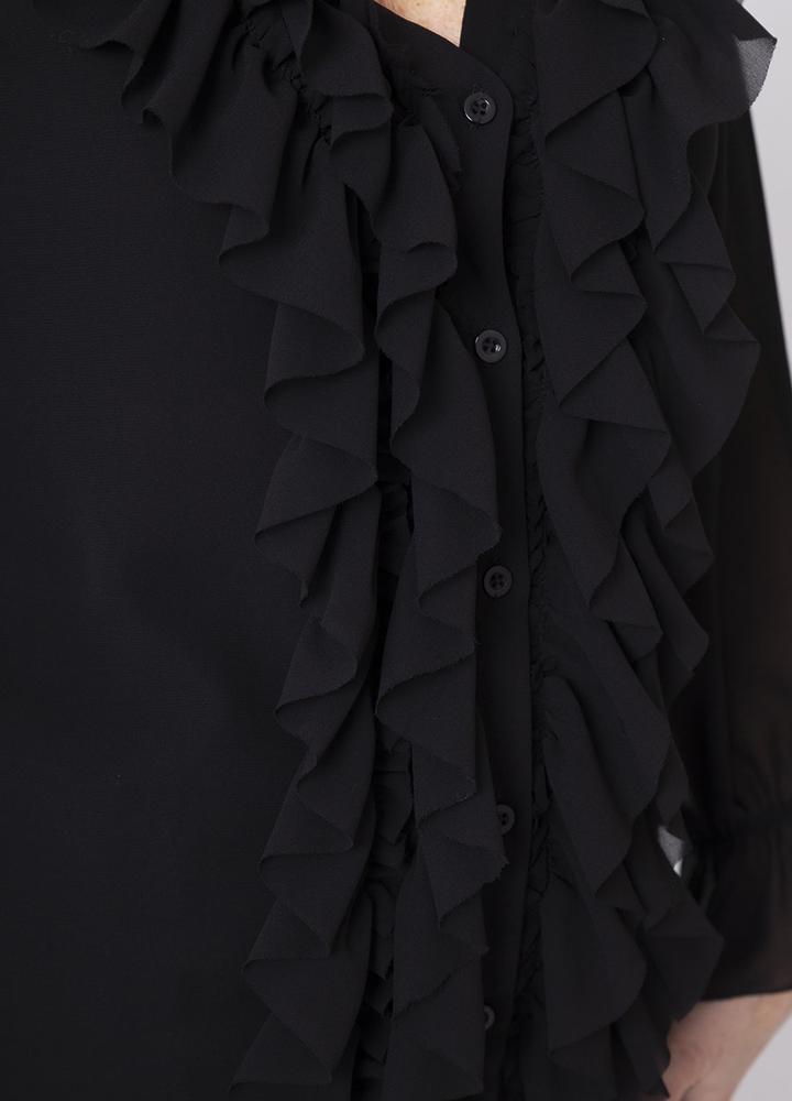 Frill Chiffon Blouse (Black)
