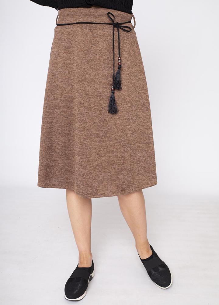 A-Line Belted Skirt in Brown