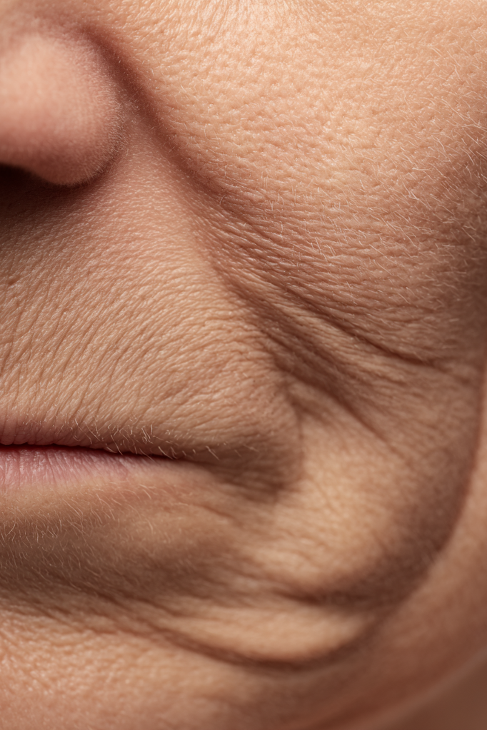 Old Woman's mouth with deep wrinkles
