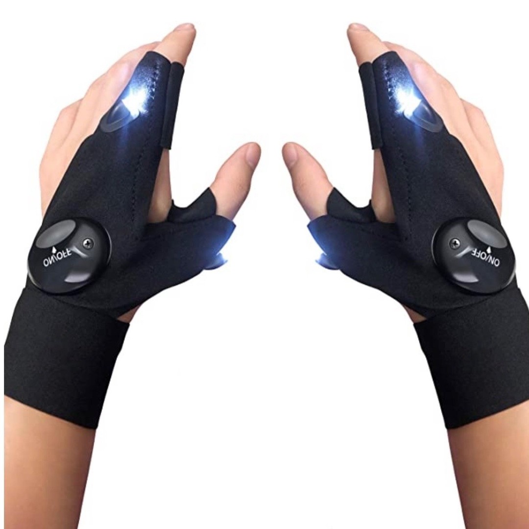 Fingerless LED Flashlight Gloves Outdoor Night Fishing Glove with 2 LED  Lights Rescue Tools,Waterproof Led Two Fingers Glove Lights for Night