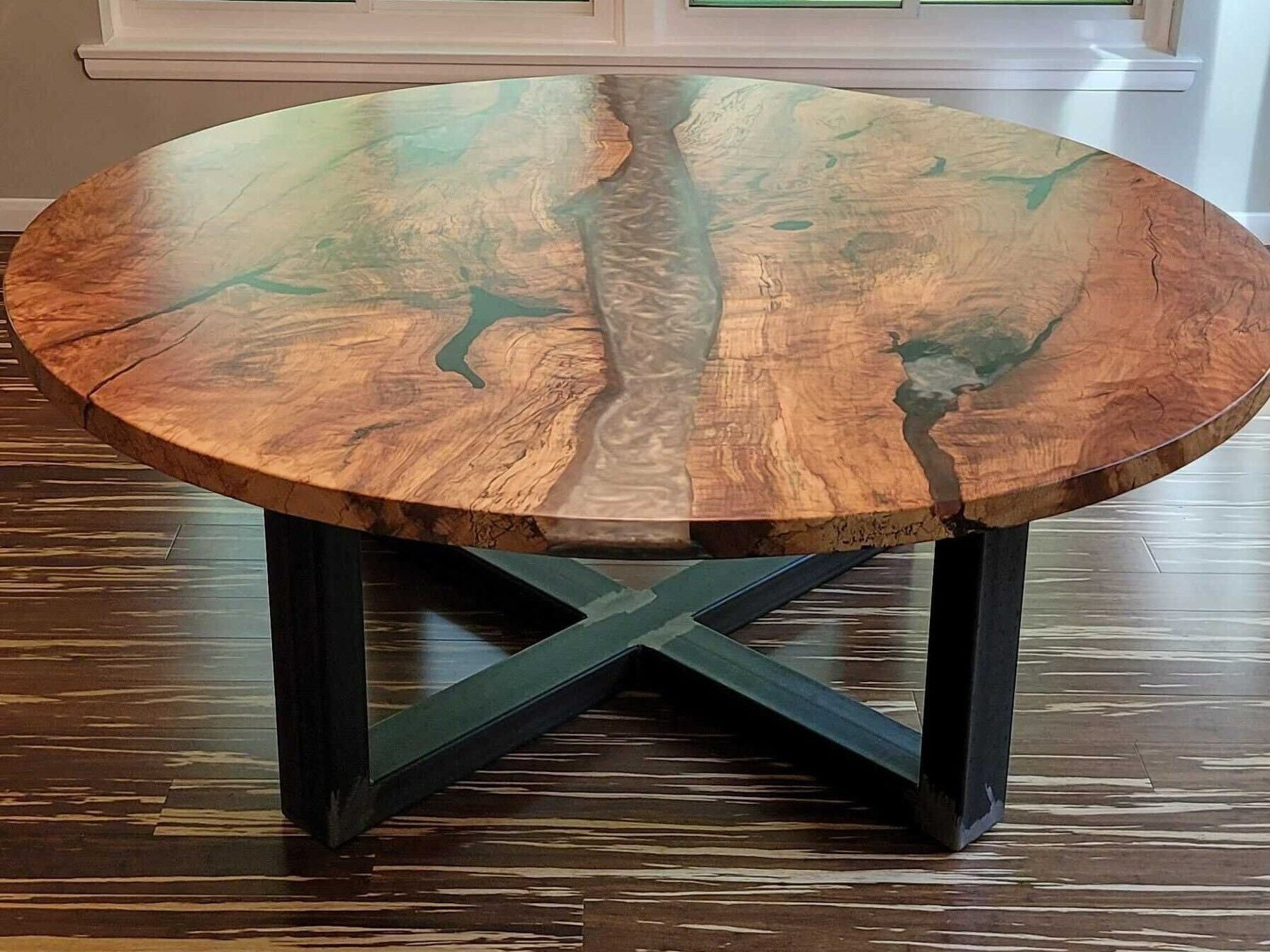 round live edge river table