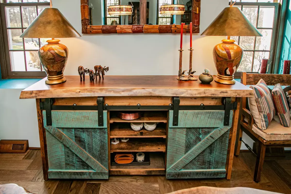 live edge buffet with barn doors
