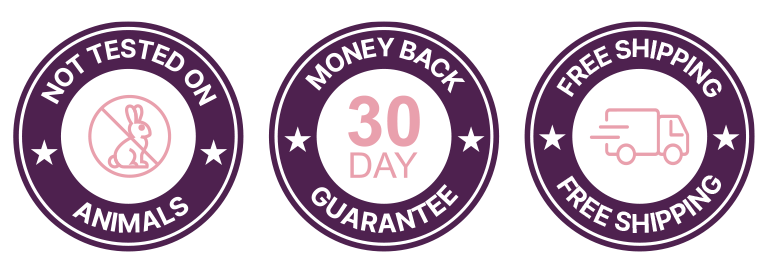 Dermatologically tested, No added Parabens, Vegan, Not tested on animals, 30 days money back guarantee badge_mob