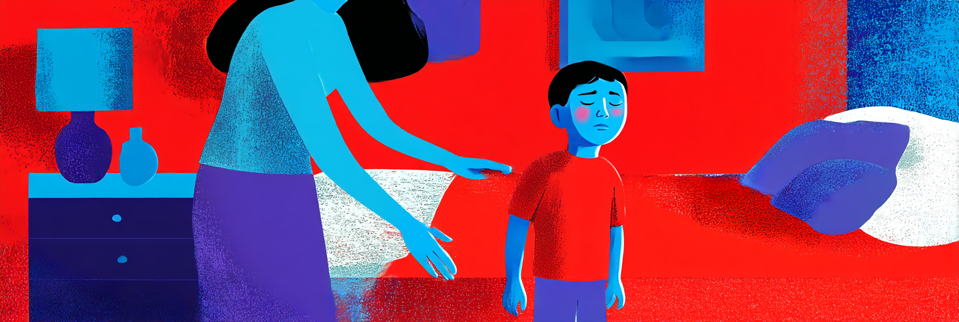 A parent gently guiding their sleepwalking child back to bed to help them cope with night terrors.