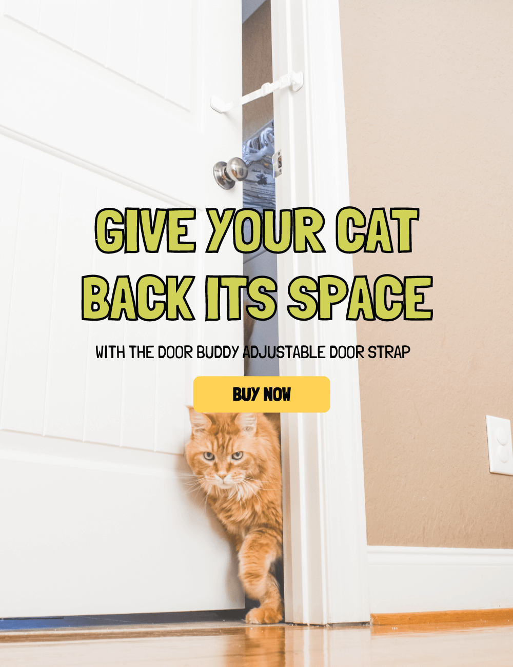 The Door Buddy Adjustable Pet Door Strap Lets Cats In. Keeps Dogs