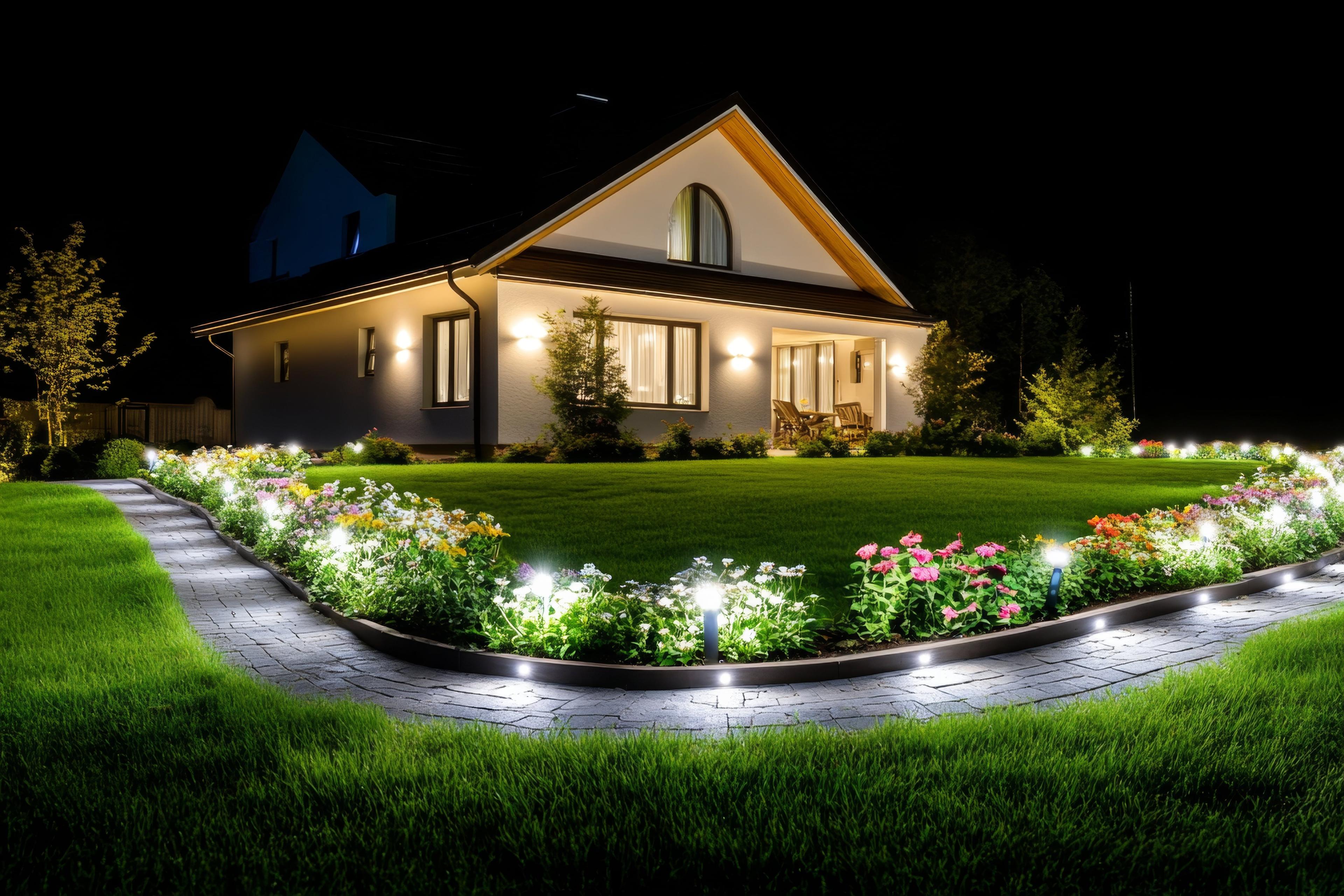 Ein beleuchteter Gartenweg