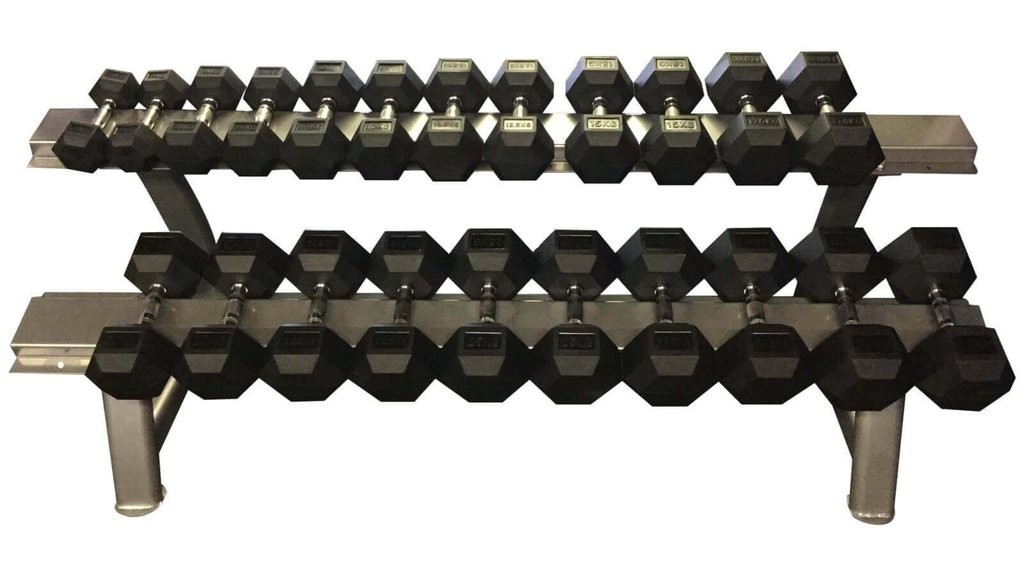 Strengthmax 5-30kg Rubber Commercial Dumbbells (With Rack)