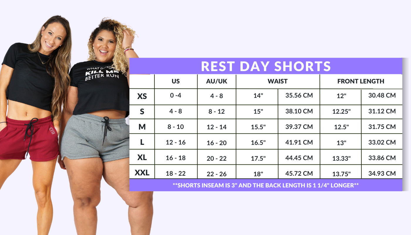 rest day shorts sizing chart