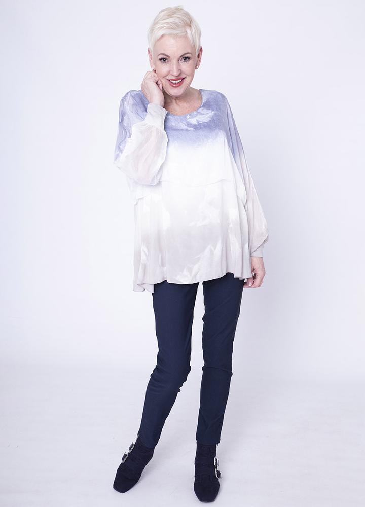 Layered Silk Print Top Blue