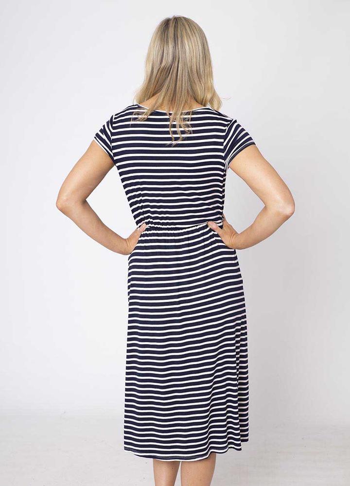 Stripe Cap Sleeve Cross Over Dress