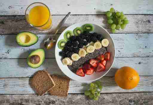 healthy yogurt bowl with fruits and whole grain toast