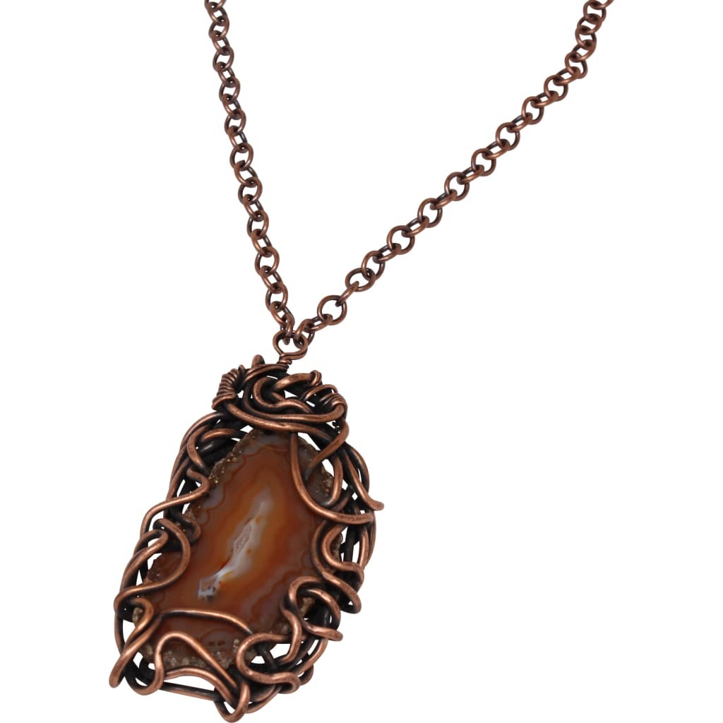 Amber Agate Copper Pendant Necklace by Junebug Jewelry Designs
