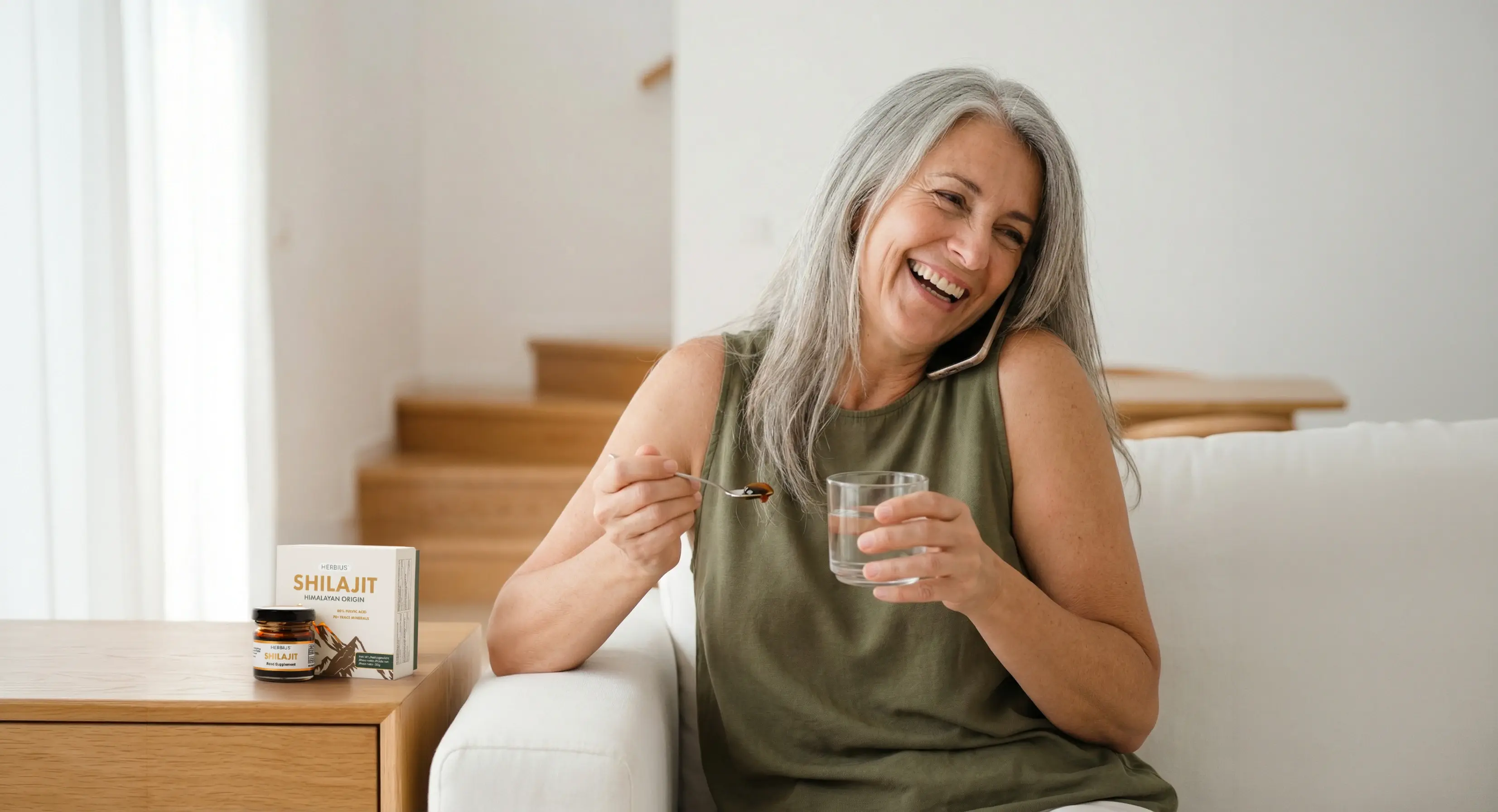 Woman using shilajit casually