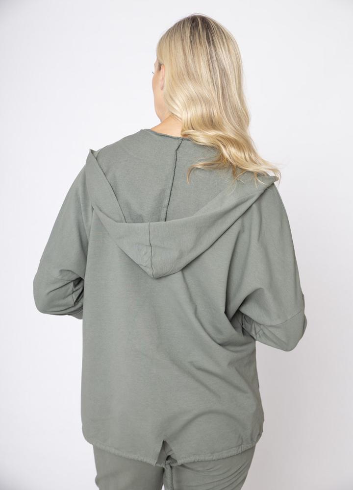 Hoody Side Pockets Zip Jacket Khaki
