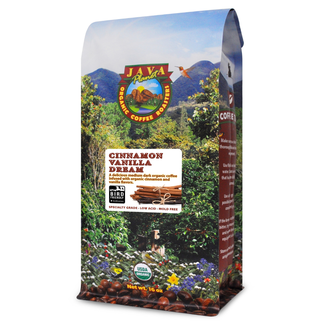 Cinnamon Vanilla Organic Low Acid Coffee 16oz Bag - Single Origin Medium Dark Roast