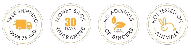 Free shipping, 30 day money back guarantee, No additives or binders, Not tested on animals