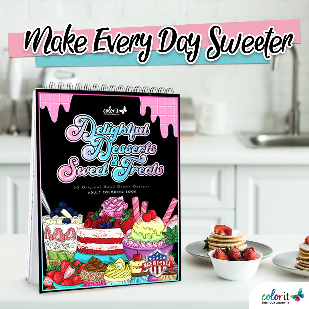 ColorIt Delightful Desserts and Sweet Treats Coloring Book for Adults