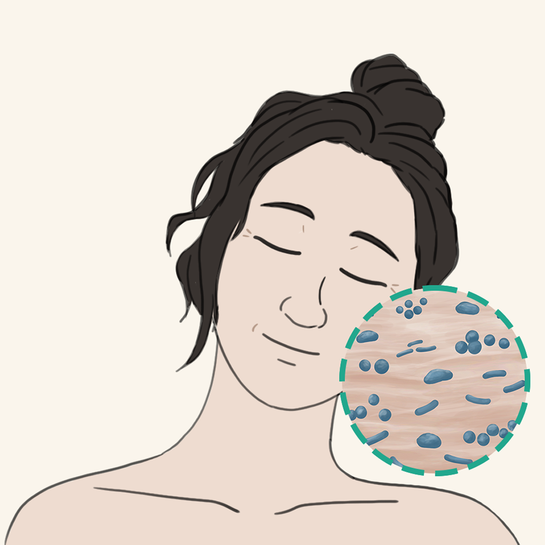 Illustration of a woman with a balanced skin microbiome