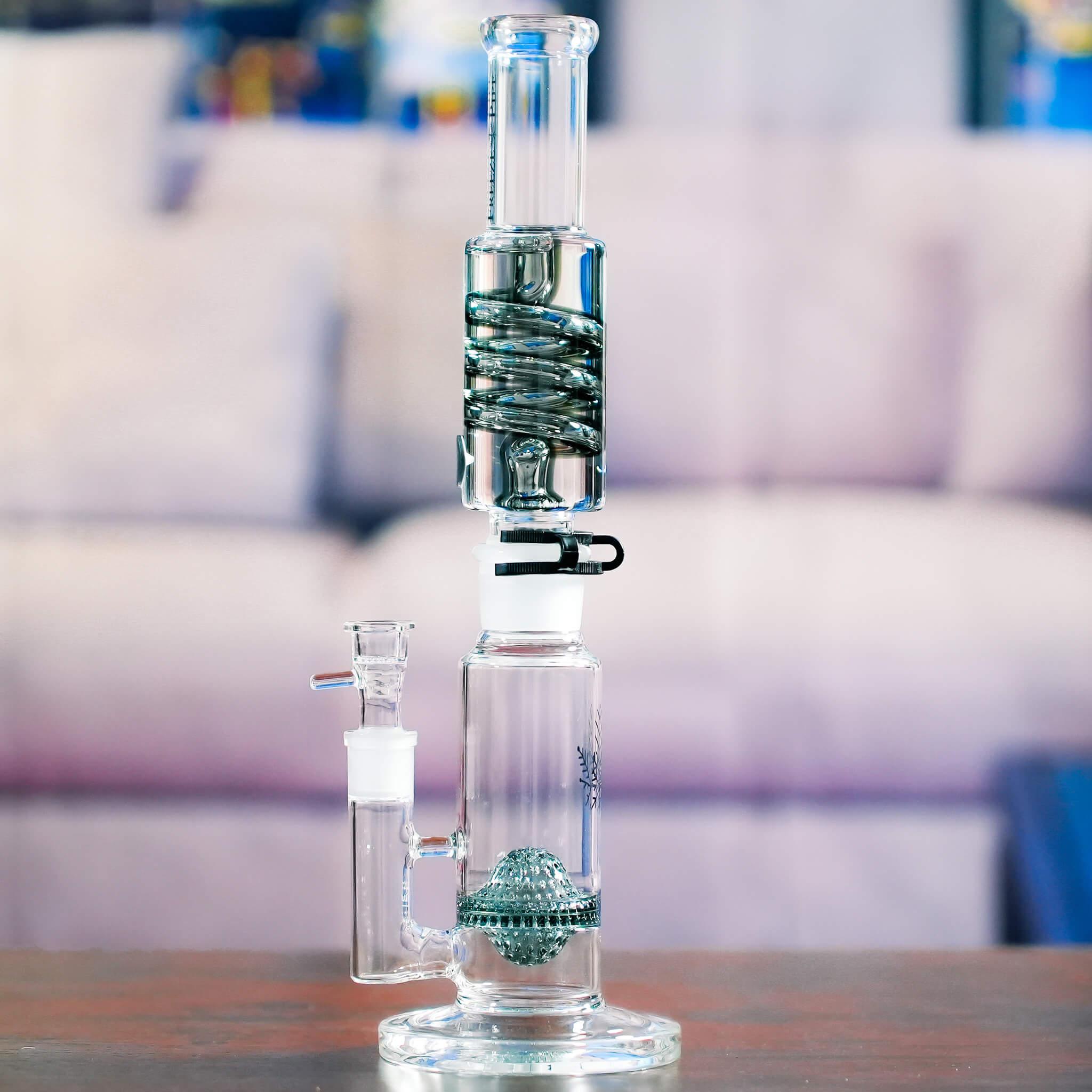 glass straight tube bong with lace sphere perc