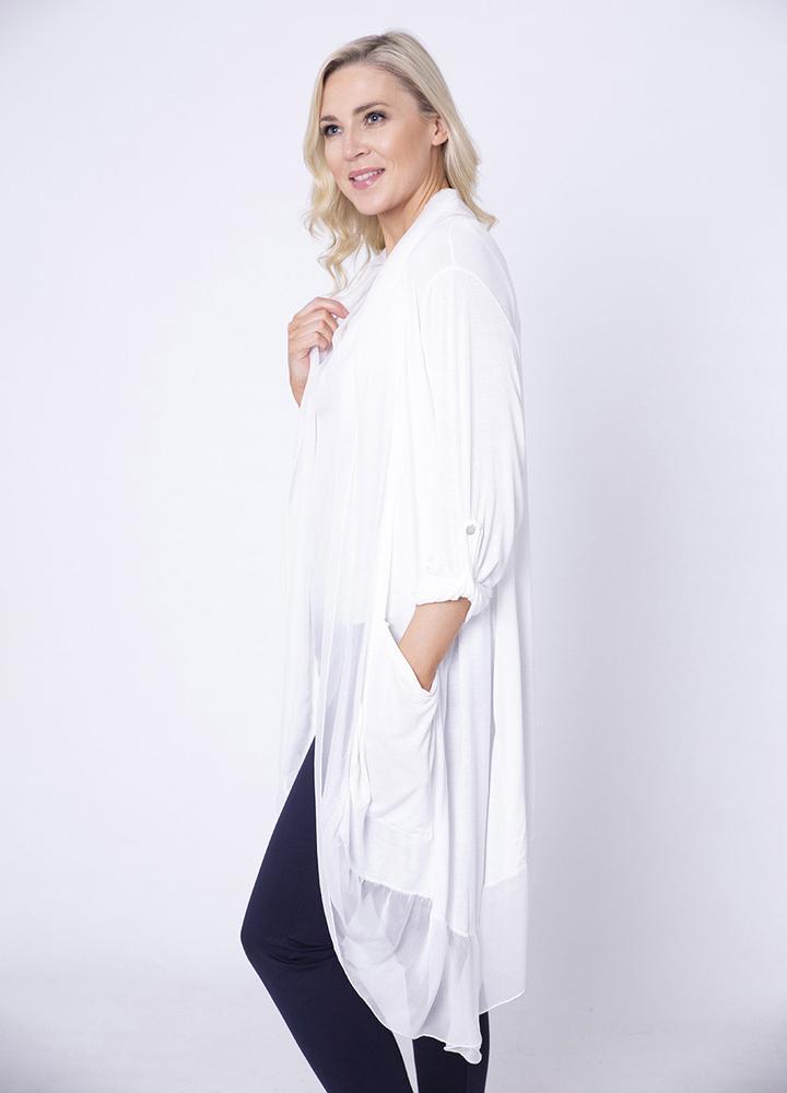 Long Button Sleeve Silk Cardi