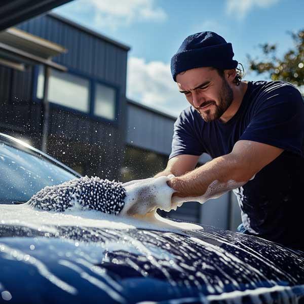 Man washing his car