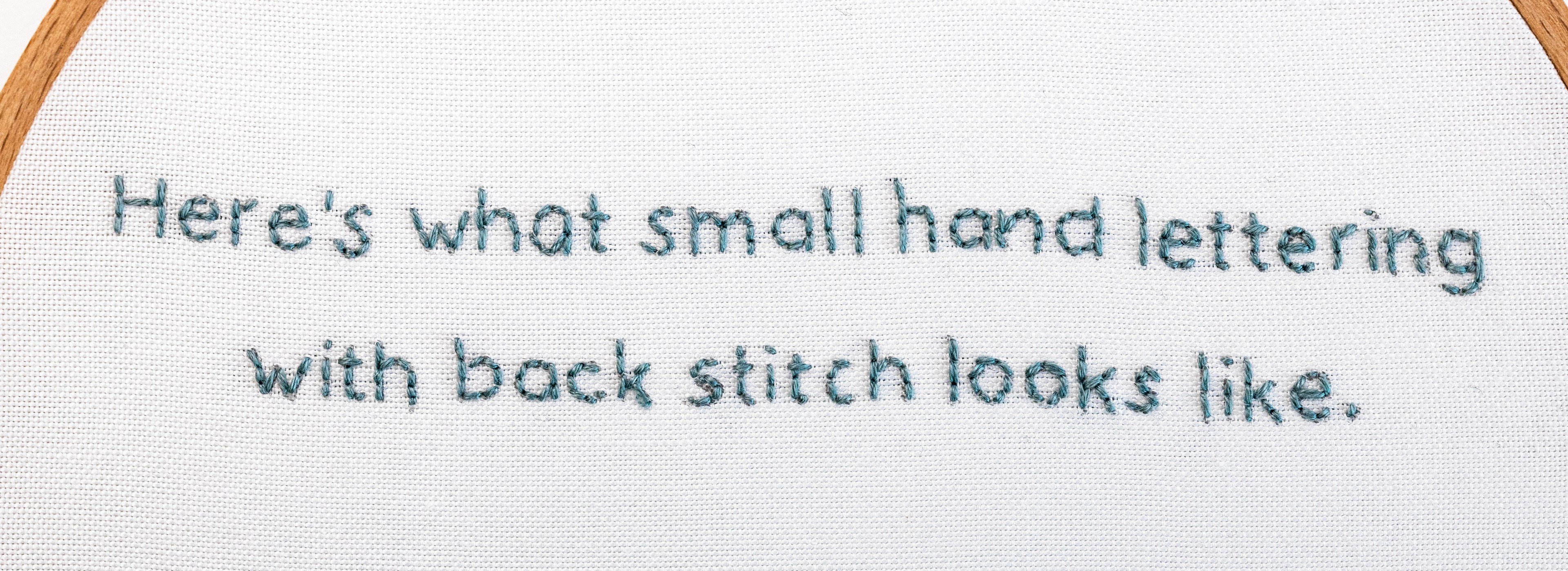 This is the front of a sentence stitched with modern embroidery lettering.