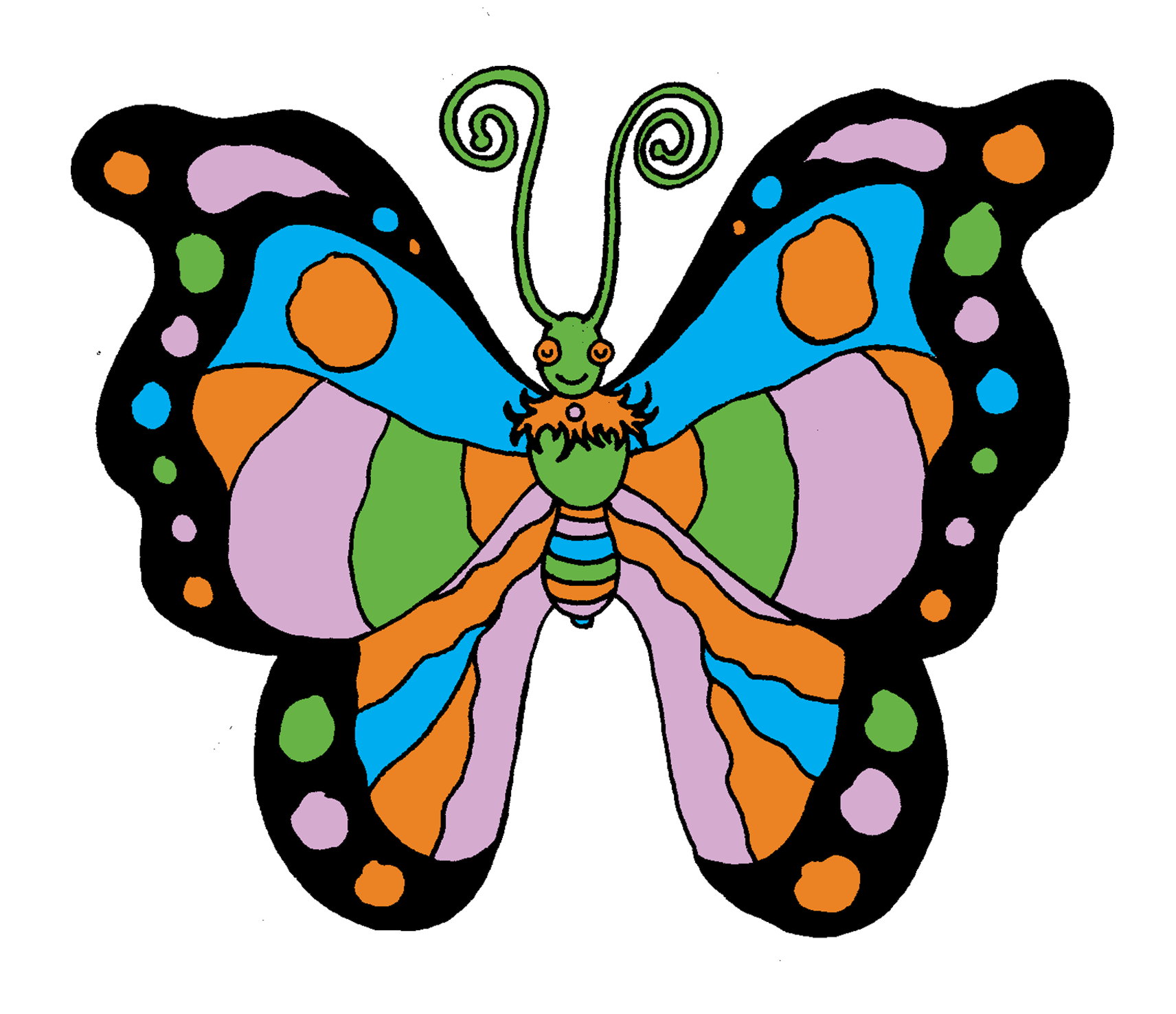 Brian Blomerth's design of a singular butterfly with swirling antannae and a thick black outline on the wings