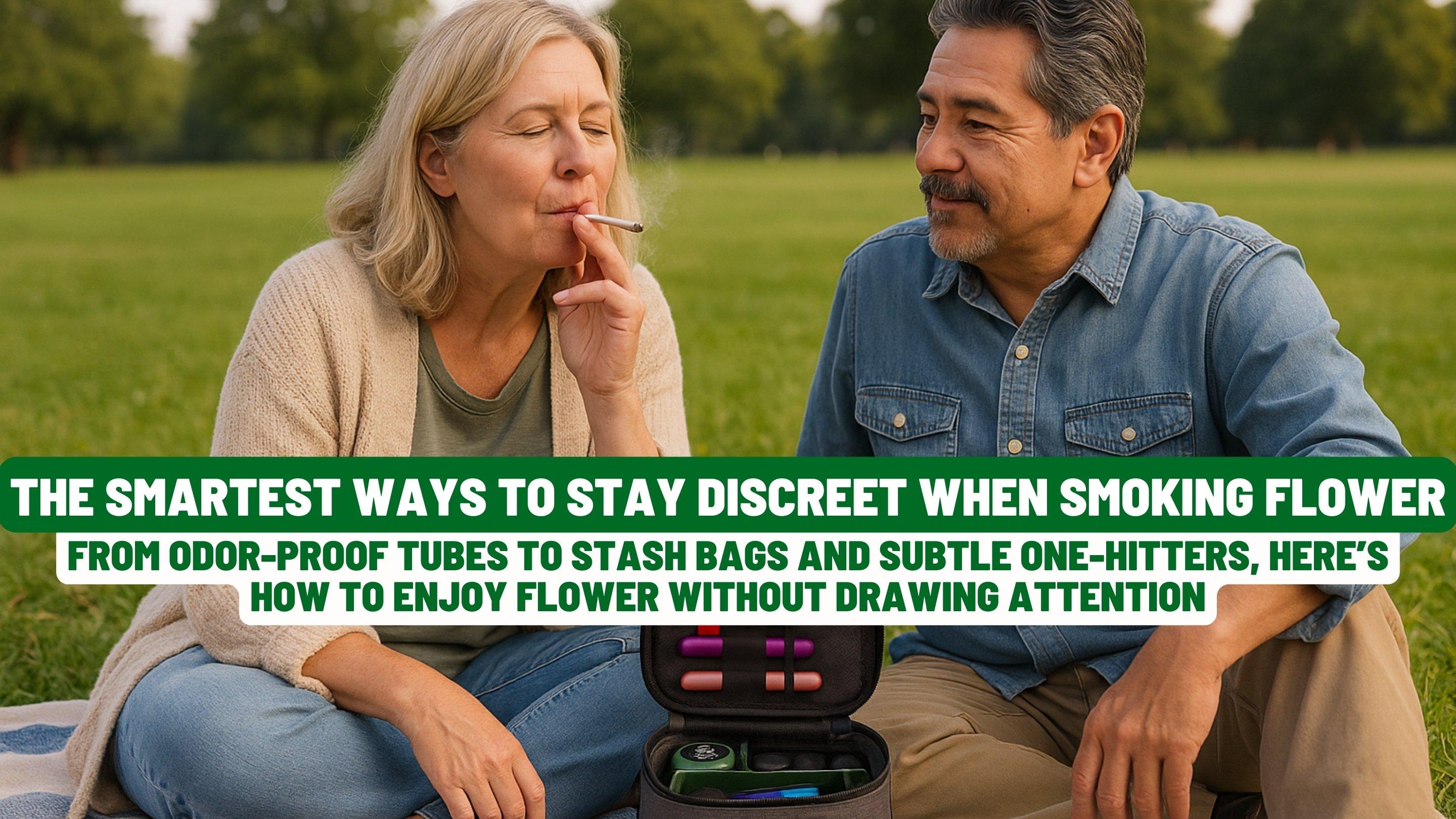 Older couple enjoying a discreet cannabis session outdoors with Weedgets gear
