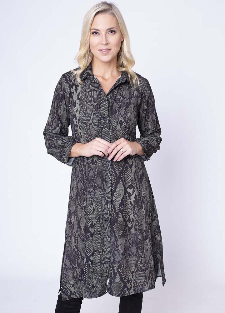 Snake Print Shirt Dress in Khaki