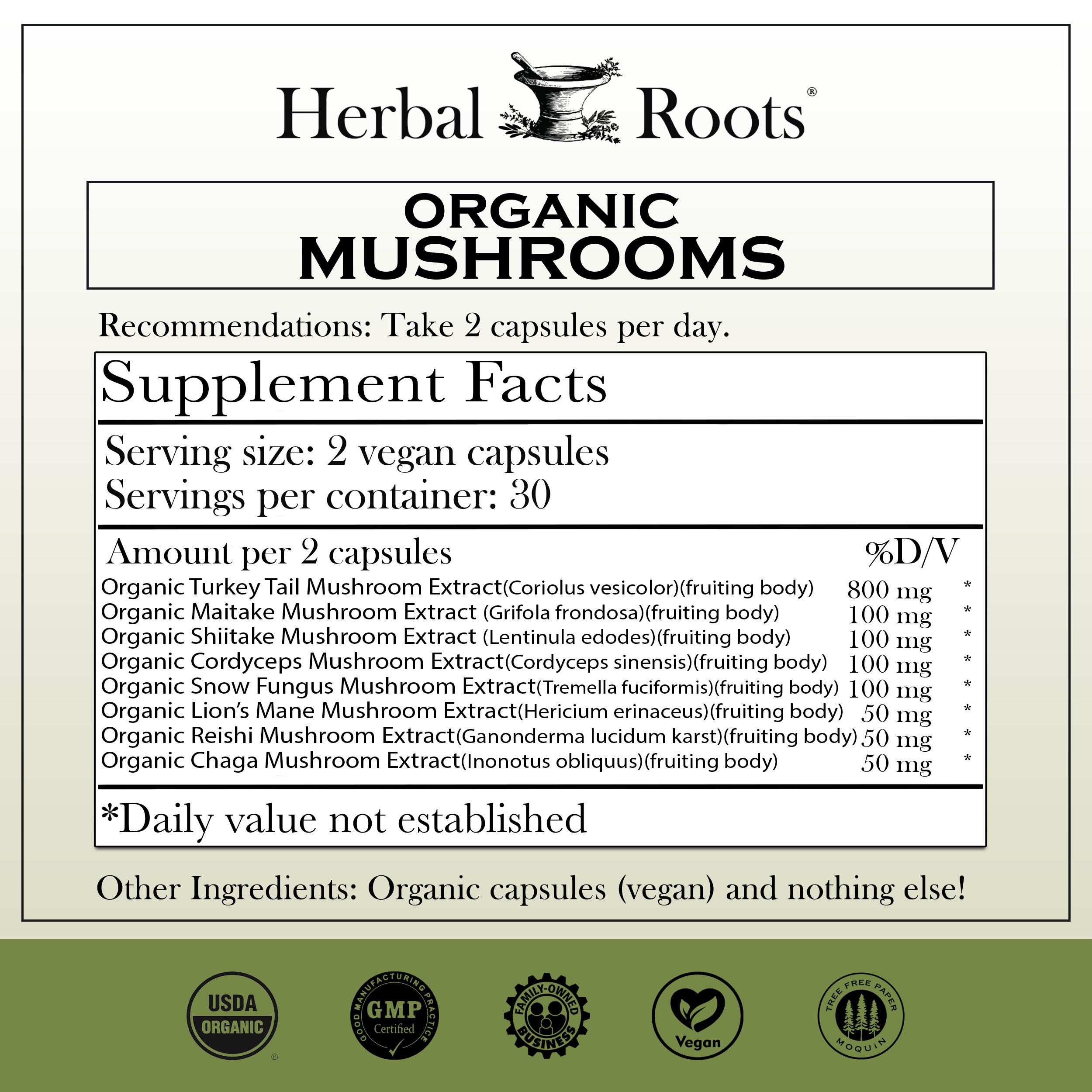 Supplement facts for Herbal Roots Korean Ginseng