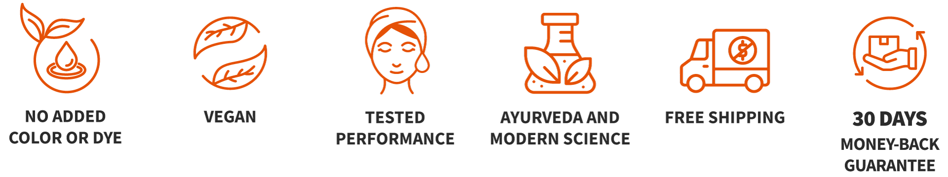 No added color or dye | Vegan | Tested performance | ayurveda and modern science | free shipping | 30 days money-back guarantee