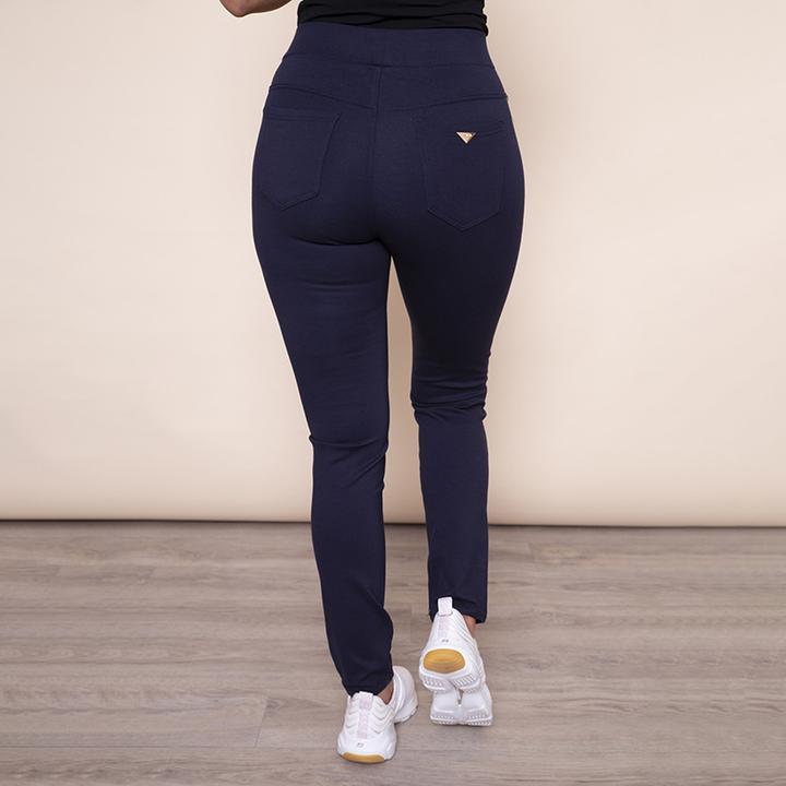 Stretch Waist Stud Pocket Trouser in Navy