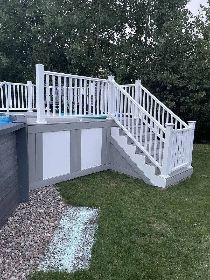 finished deck shot from the front, attaching to the pool