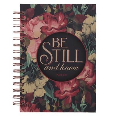 jewel tone floral journal, text says "be still and know"