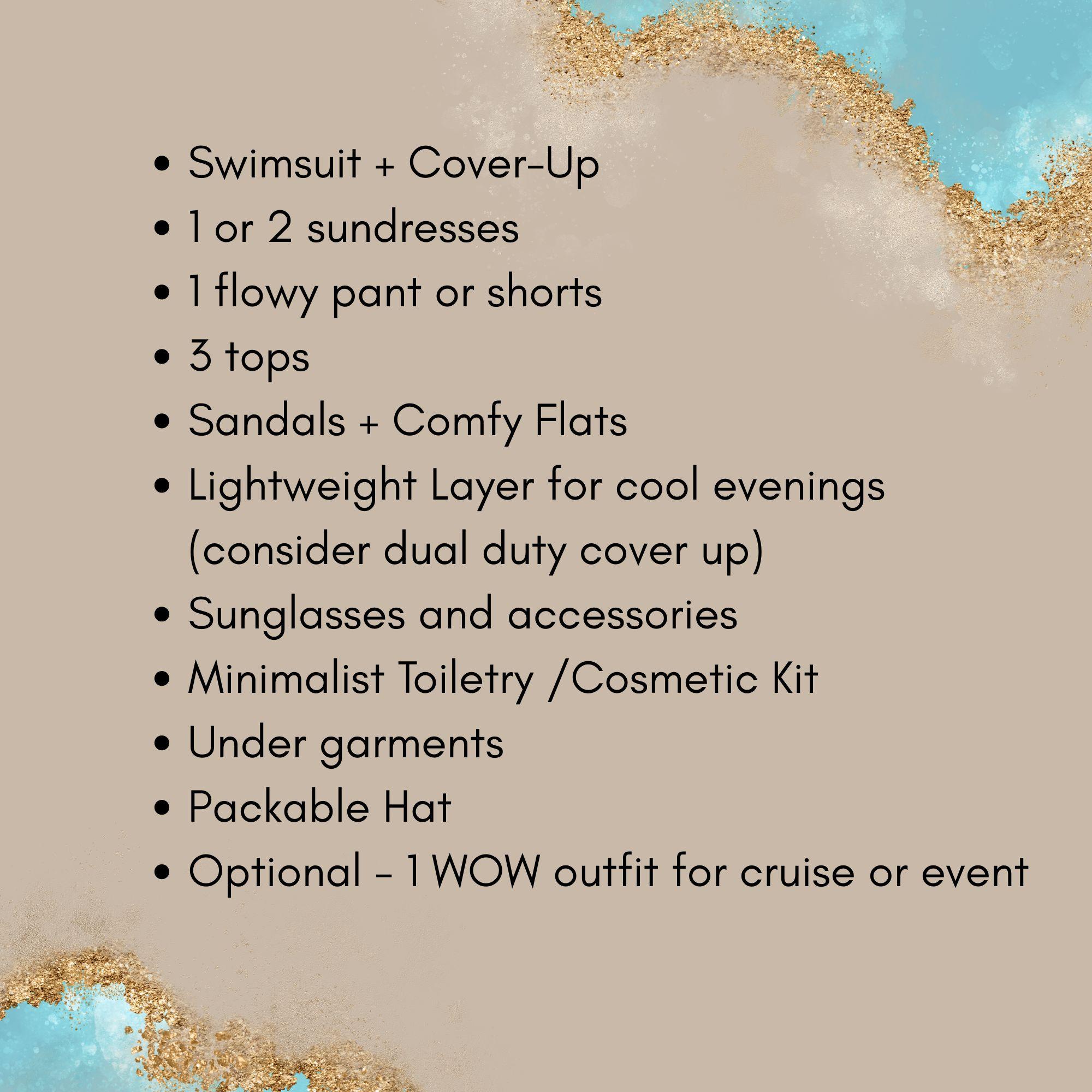 Beach and Cruise packing list