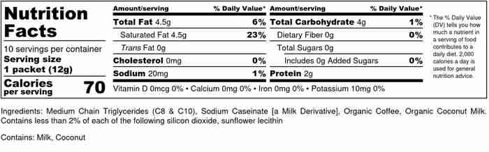 MCT Coffee - Mighty Morning Blend packets nutritional info