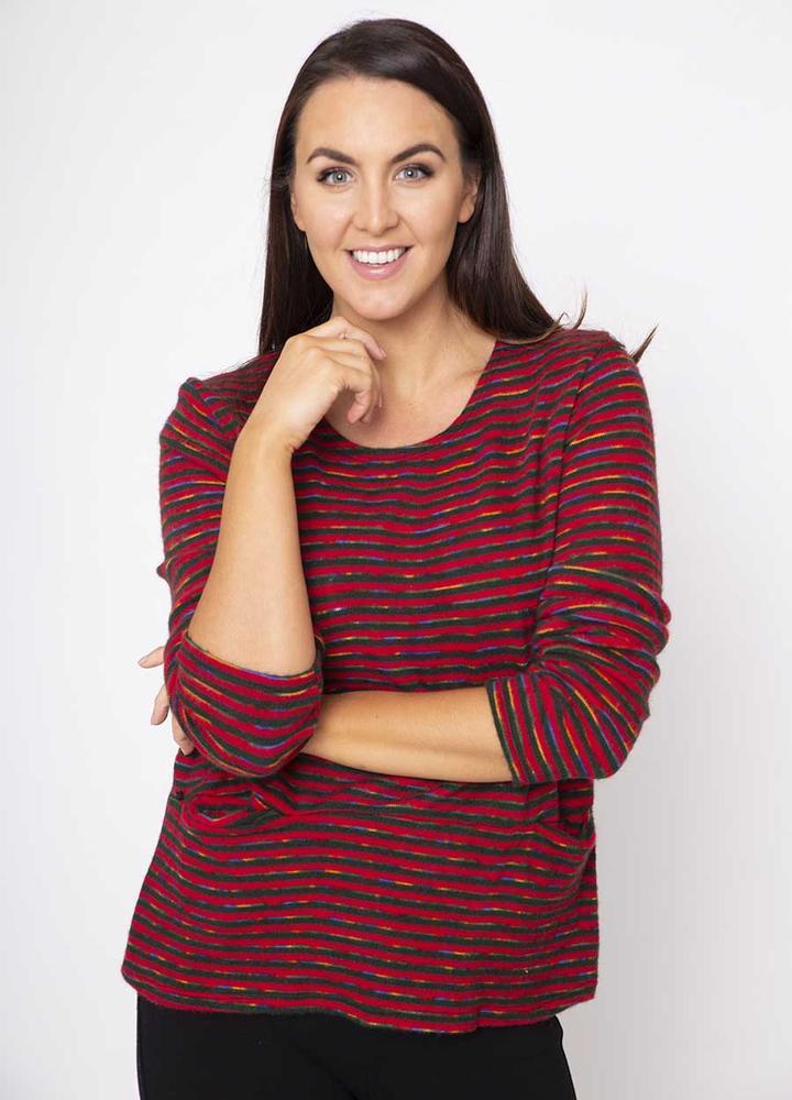 2 Pocket Stripe Top in Red