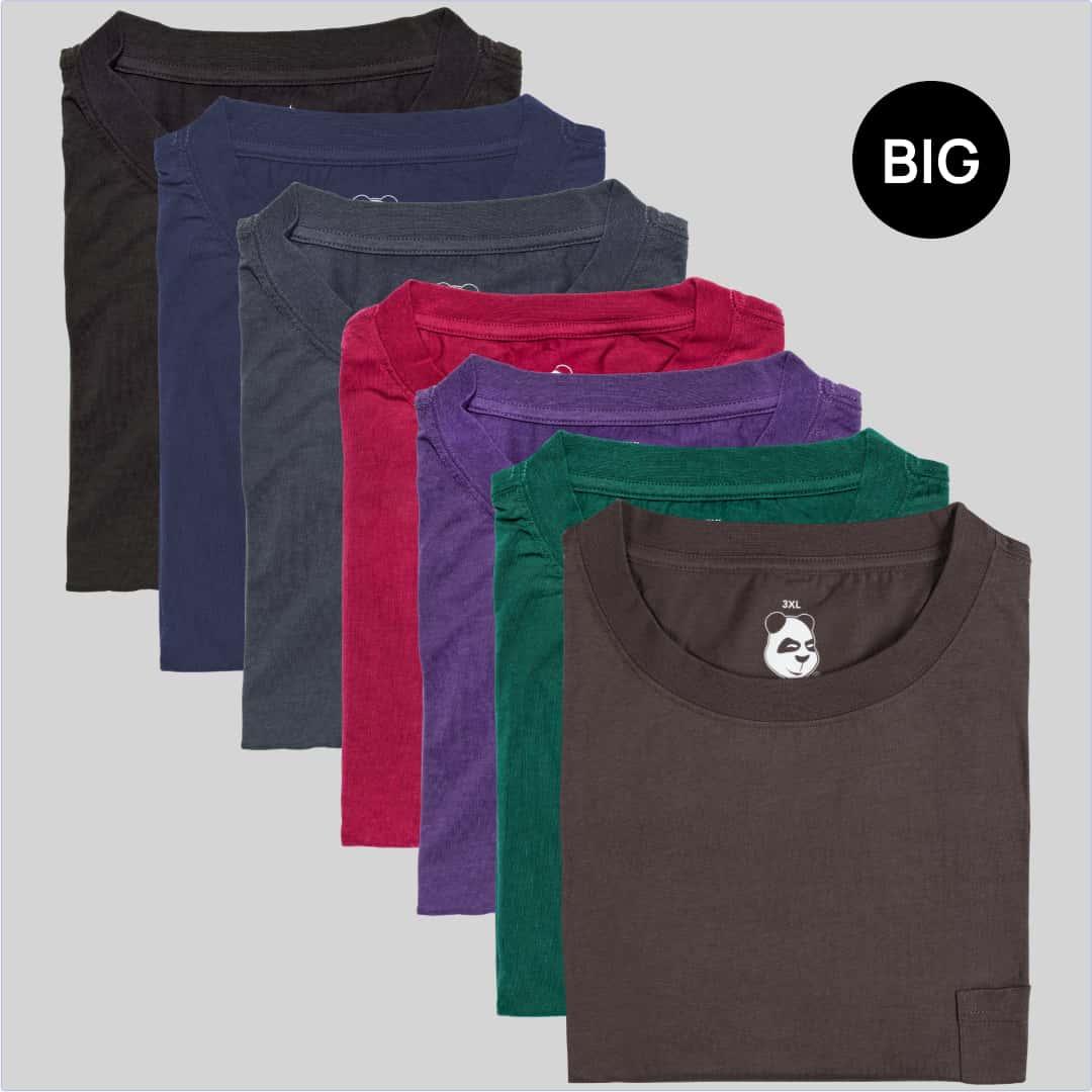 3XL-8XL Big Men's Pocket Crew Neck 7-Pack