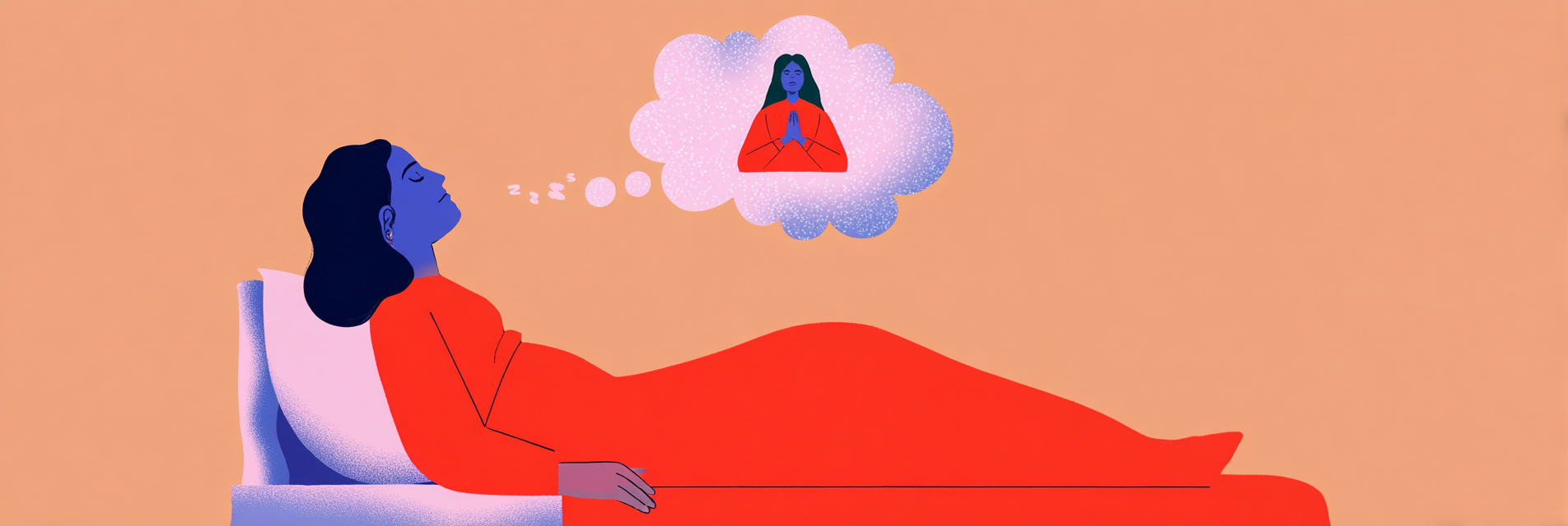 A sleeping woman lucid dreaming, using the dream control skill of rubbing her hands to stabilize her dream.