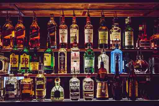 liquor shelf at a bar