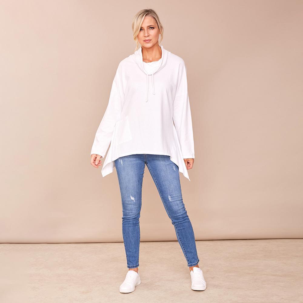 Viv Pocket Cowl Neck (White)
