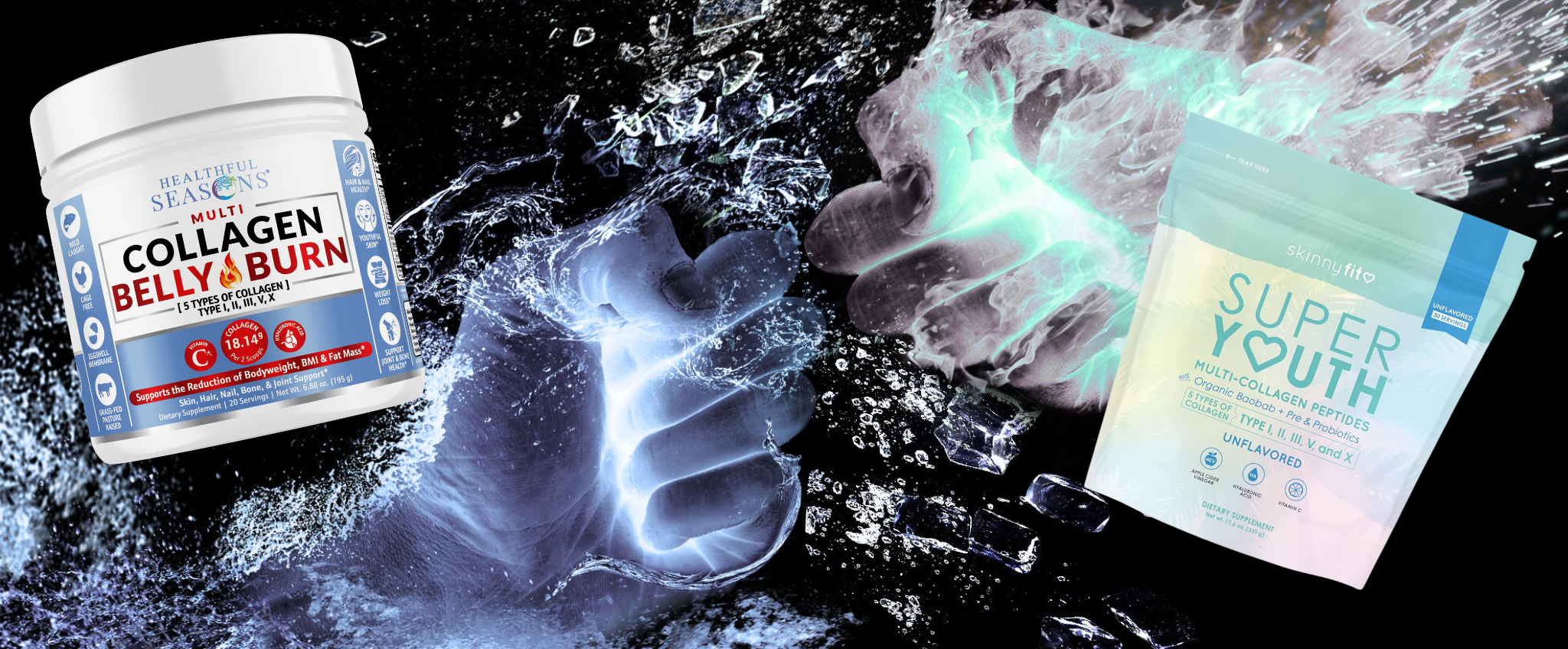 Five best collagen supplements for weight loss comparison showing Collagen Belly Burn, SkinnyFit, Spoiled Child, NeoCell, and Obvi bottles