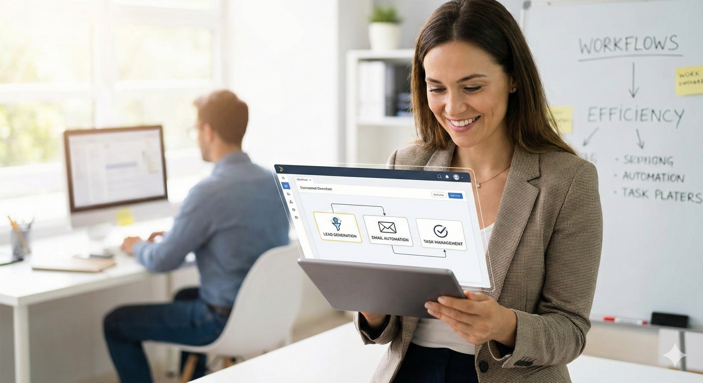 woman and man working on building out AI automation for client