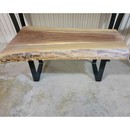 live edge walnut slab bench, steel U-shaped base